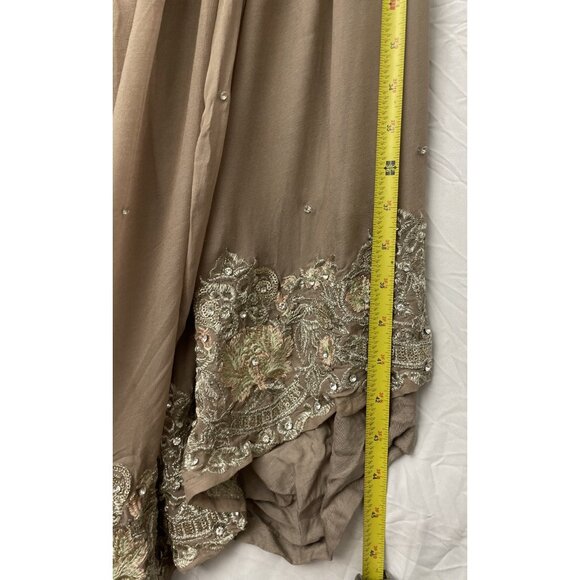 Trousers Elastic Sharara Wide Size M Boho Pants Brown Embroidered Rhinestones - Picture 7 of 9